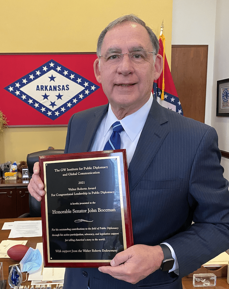 Senator John Boozman with the Congressional Leadership in Public Diplomacy award
